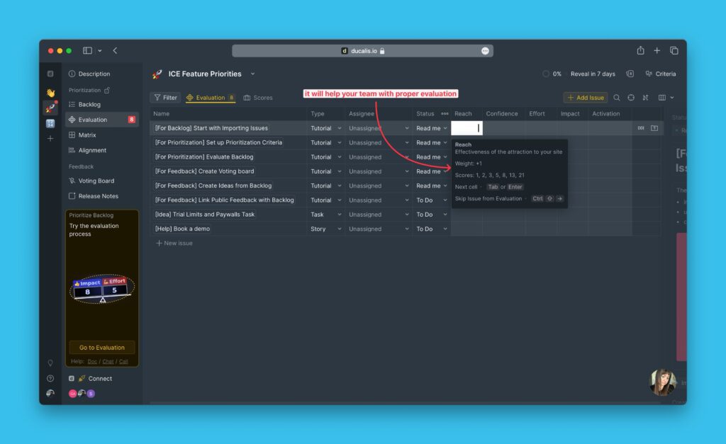 Beispiel für Bewertungshinweis