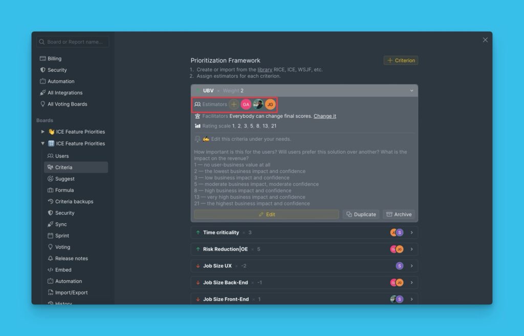 Schätzer Kriterien zuweisen