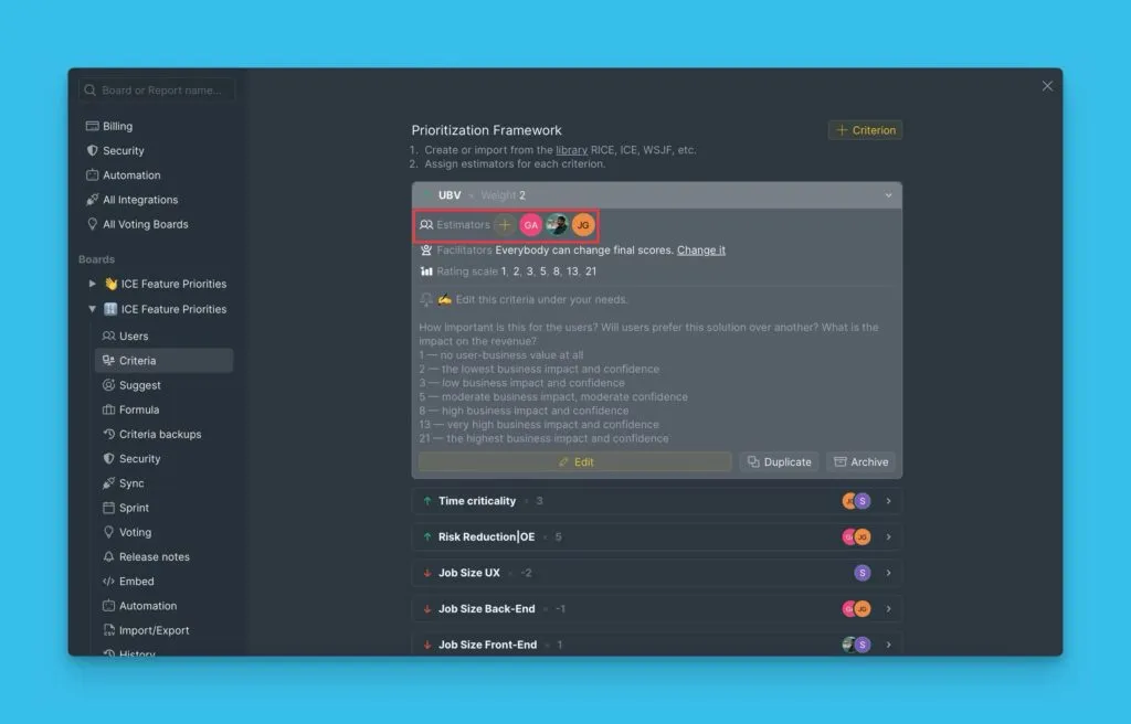基準に評価者を割り当てる