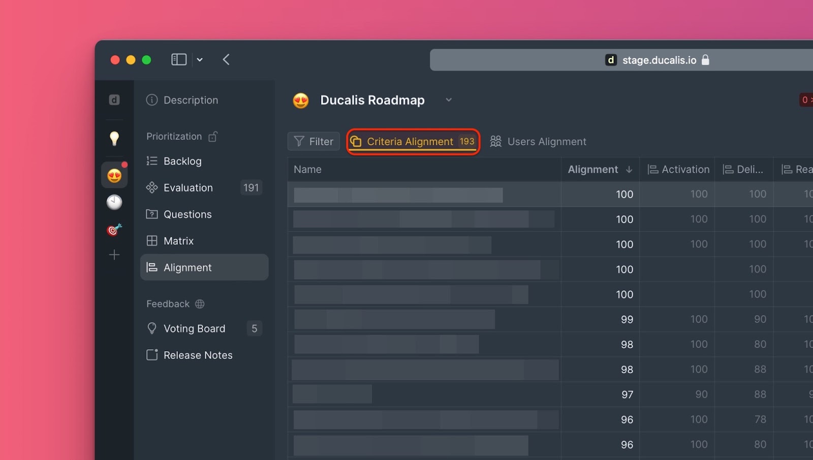 Position des Criteria Alignment Buttons