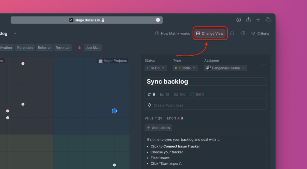 Position der Schaltfläche zum Ändern der Ansicht
