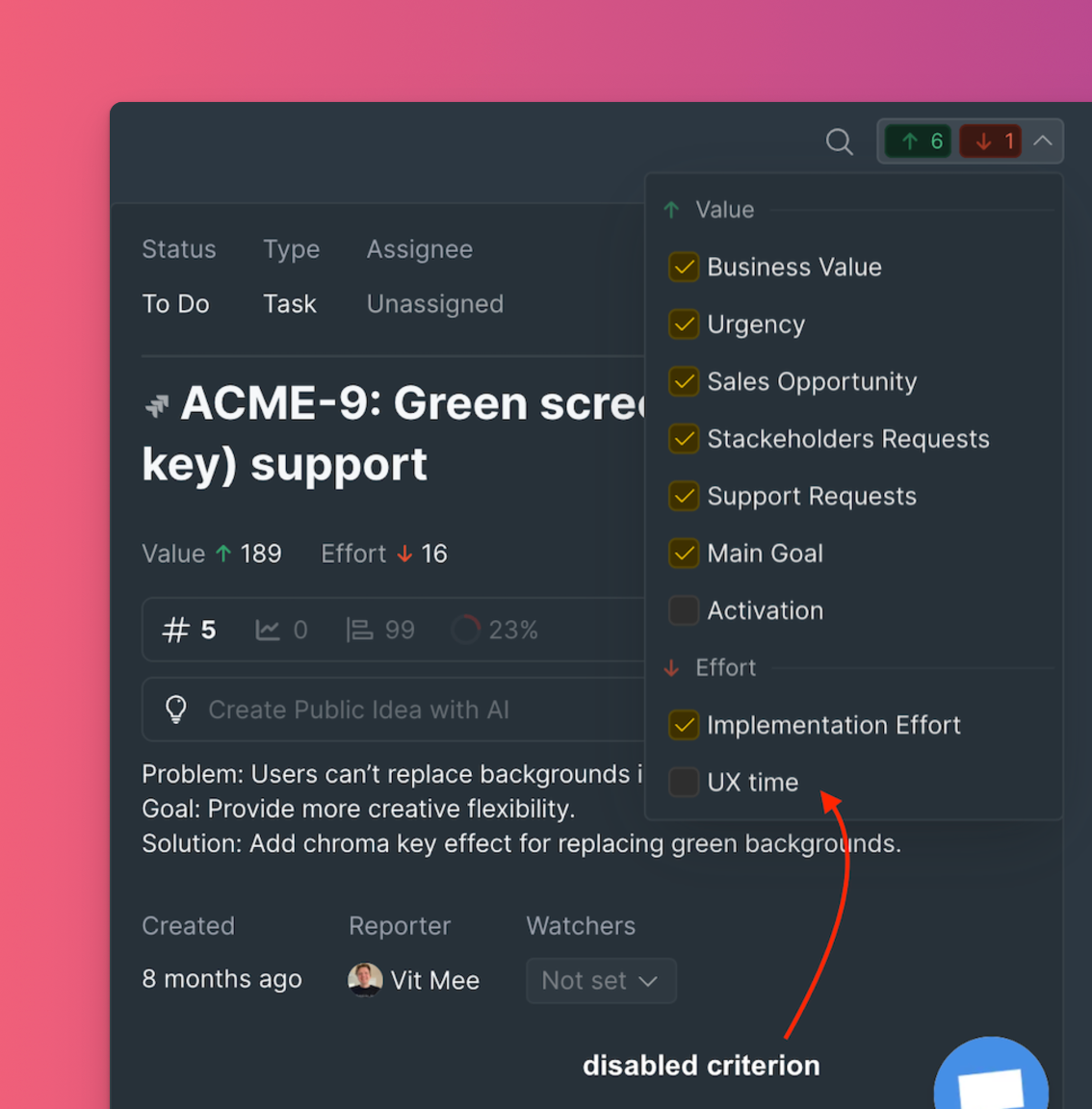 Devre dışı bırakılmış kriterli matris