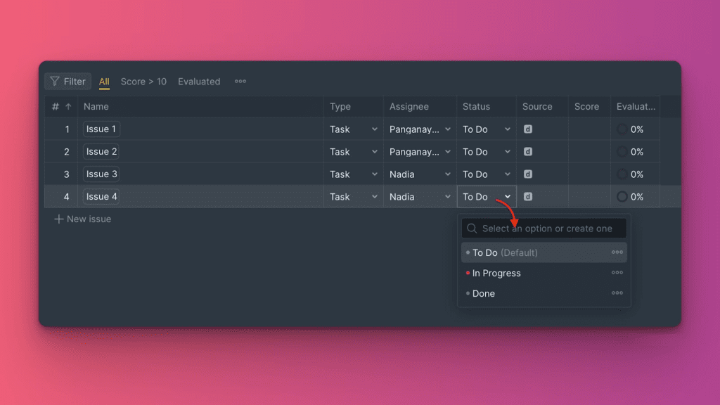 Inline-Bearbeitung von Issue-Feldern in der Tabelle