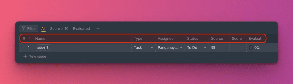 Standard-Tabellenspalten in der Backlog-Ansicht