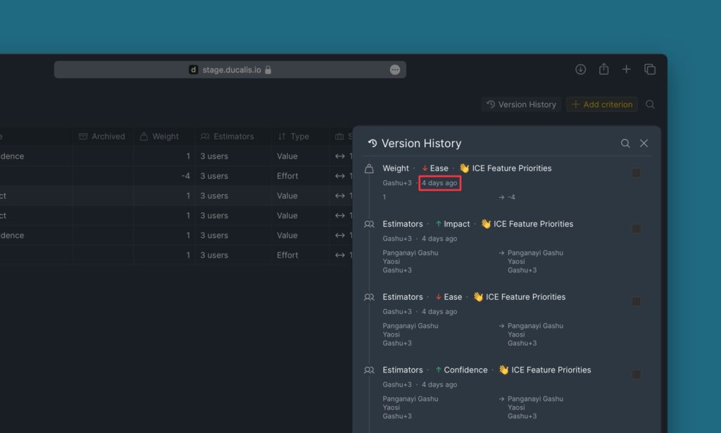 Liste des Versionsverlaufs