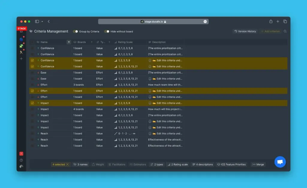 選択された基準