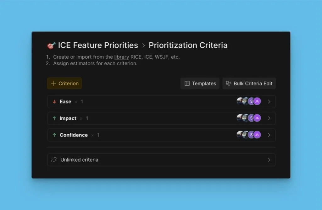複数の基準を含む優先順位付けフレームワーク