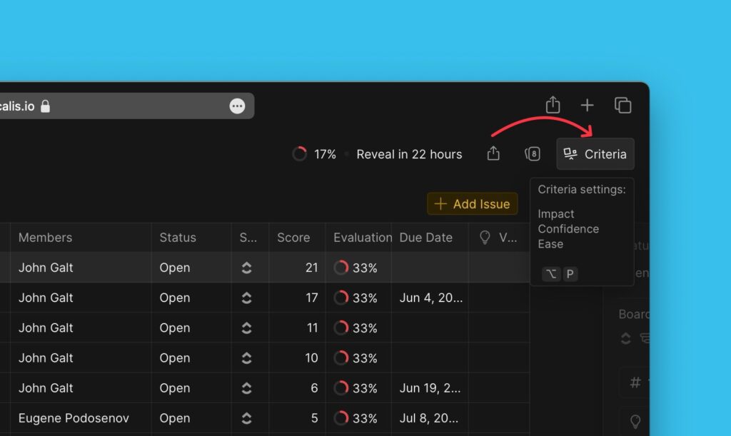 Schaltfläche für Kriterien