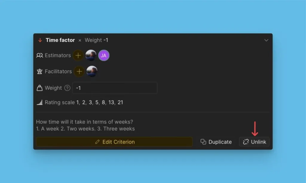 基準のリンク解除オプション