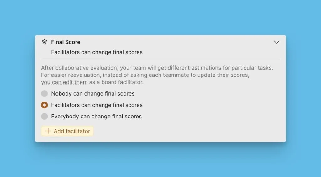 ファシリテーター権限を示すスプリント設定