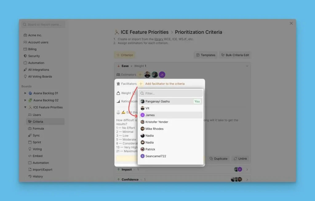 基準設定のファシリテーター追加ボタン