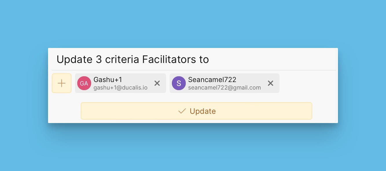 Aktualisierungs-Schaltfläche zum Speichern der Facilitator-Zuweisungen