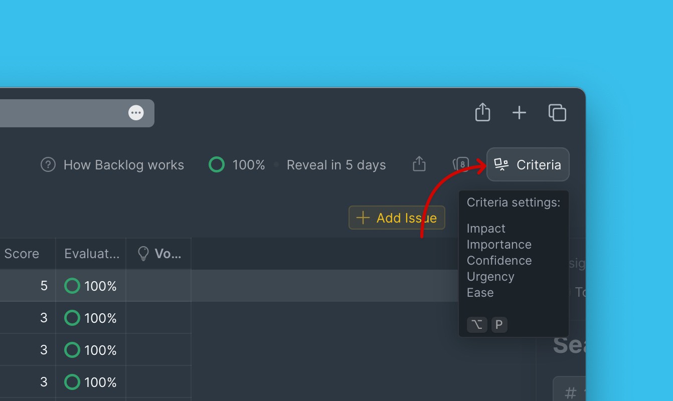 Position der Kriterien-Einstellungen