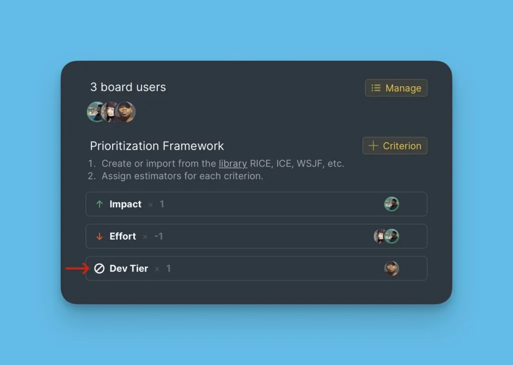 フレームワークに表示された無視された基準