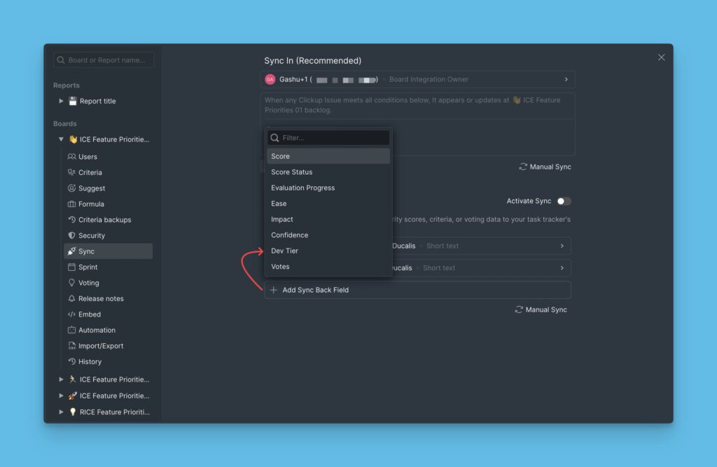 Sync-Back-Konfiguration für ignoriertes Kriterium