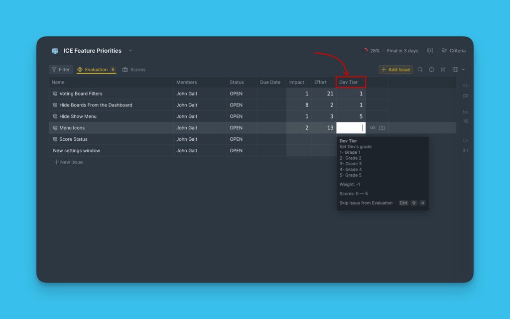 Ignoriertes Kriterium während der Vorgangsbewertung