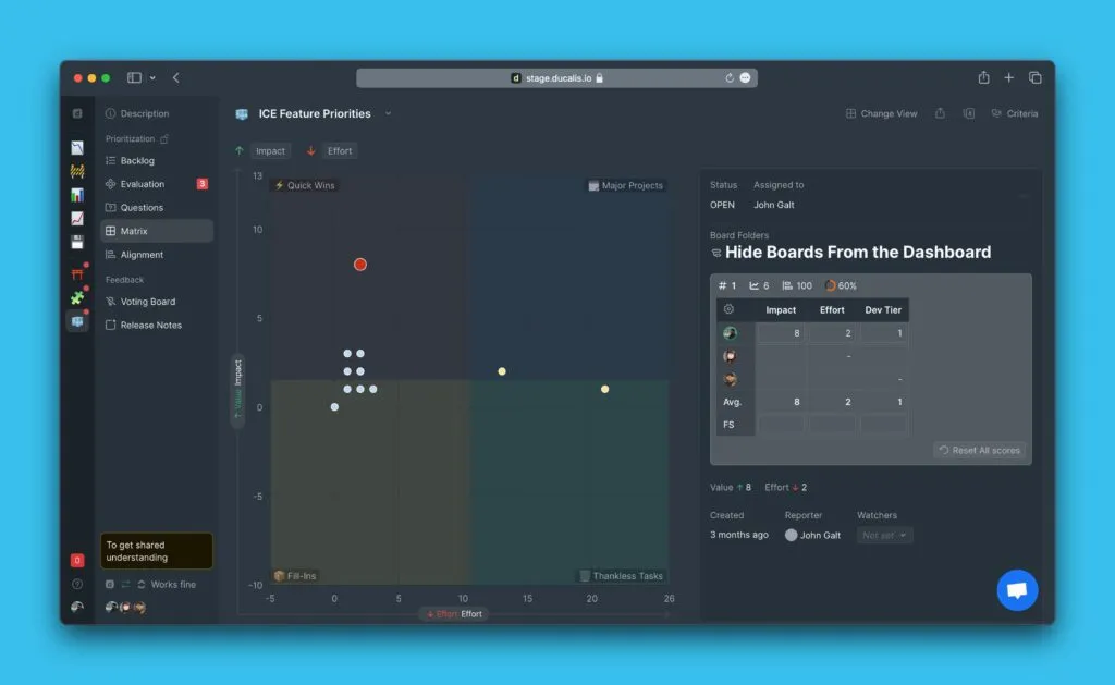 無視された基準のないマトリクスビュー