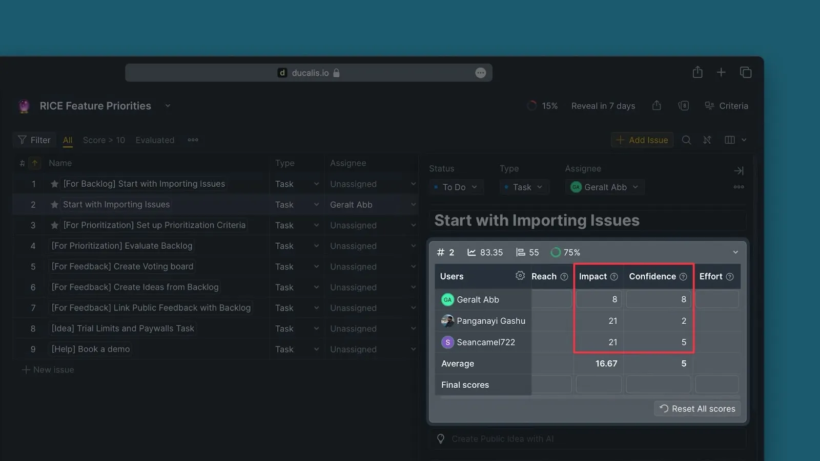 移動先のボードで保持されたスコアを表示するコピーされた課題