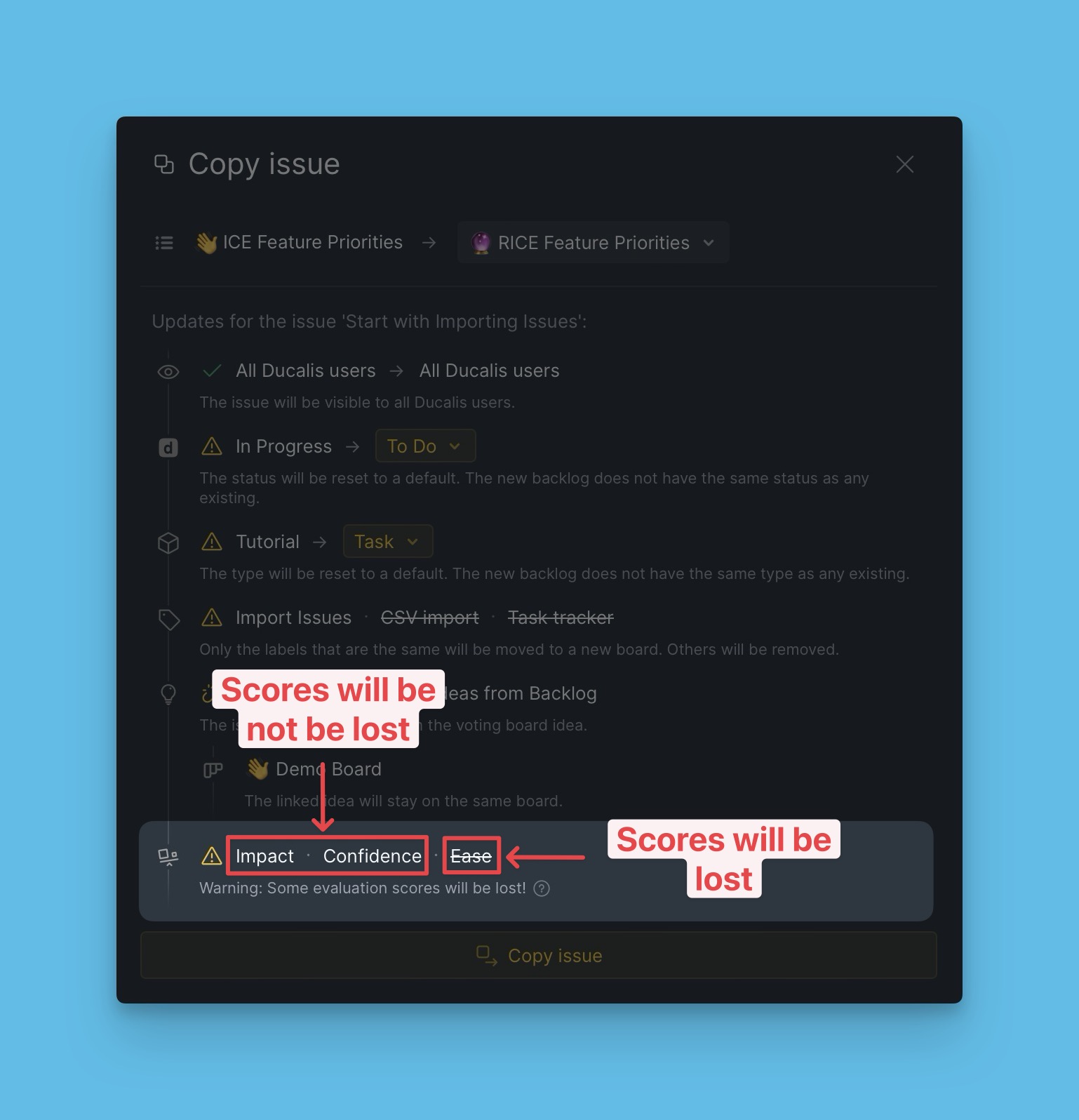 Vorschau der Wertübertragung zeigt, welche Werte mit dem Vorgang kopiert werden