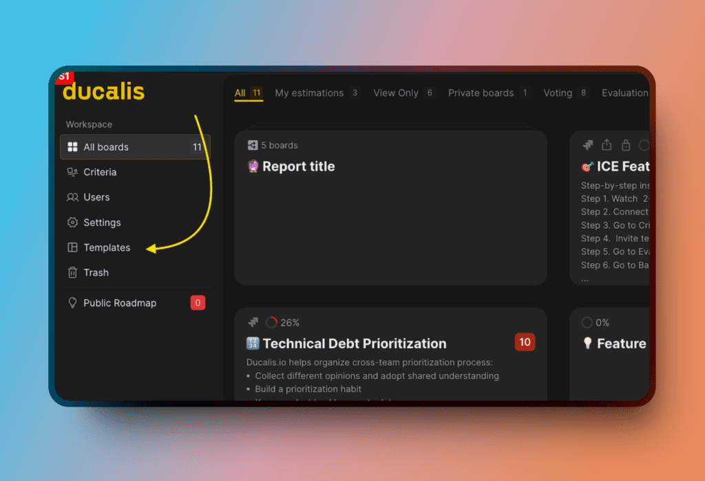 サイドバーのテンプレートメニュー