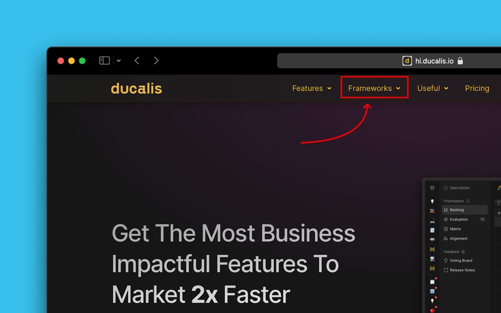 Frameworks-Link in der Navigation