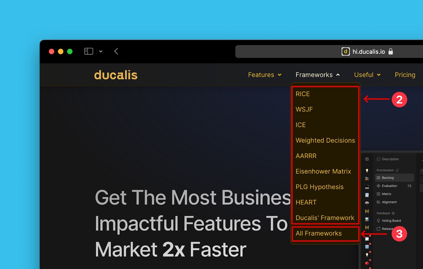 Frameworks-Dropdown-Menü