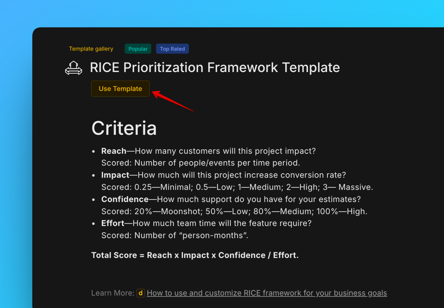 Şablonu kullan düğmesi
