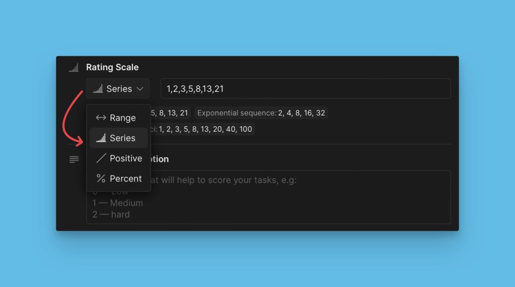 Abschnitt Bewertungsskala in den Kriteriumeinstellungen