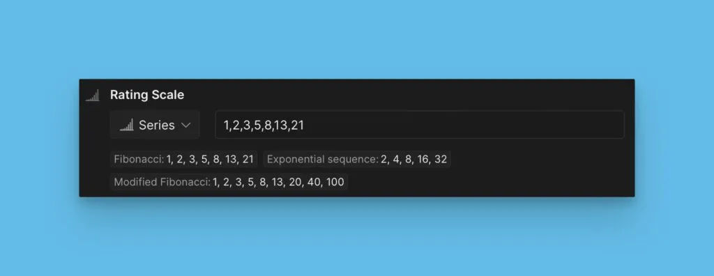 フィボナッチと T シャツサイズを含む評価スケールプリセット