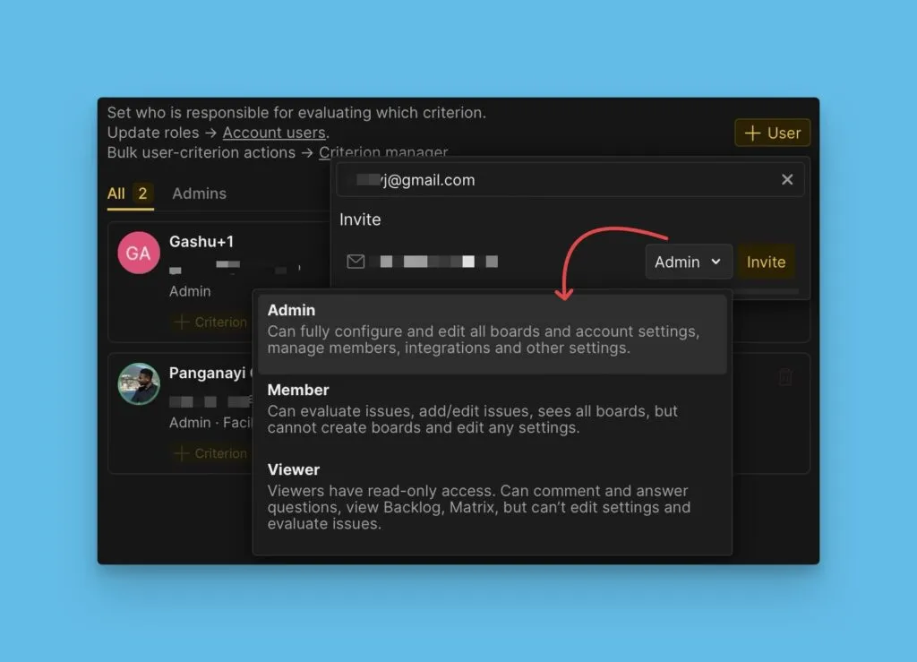 メールでユーザーを招待