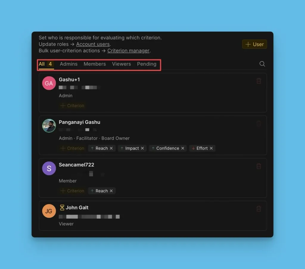 ロールでユーザーをフィルタリング