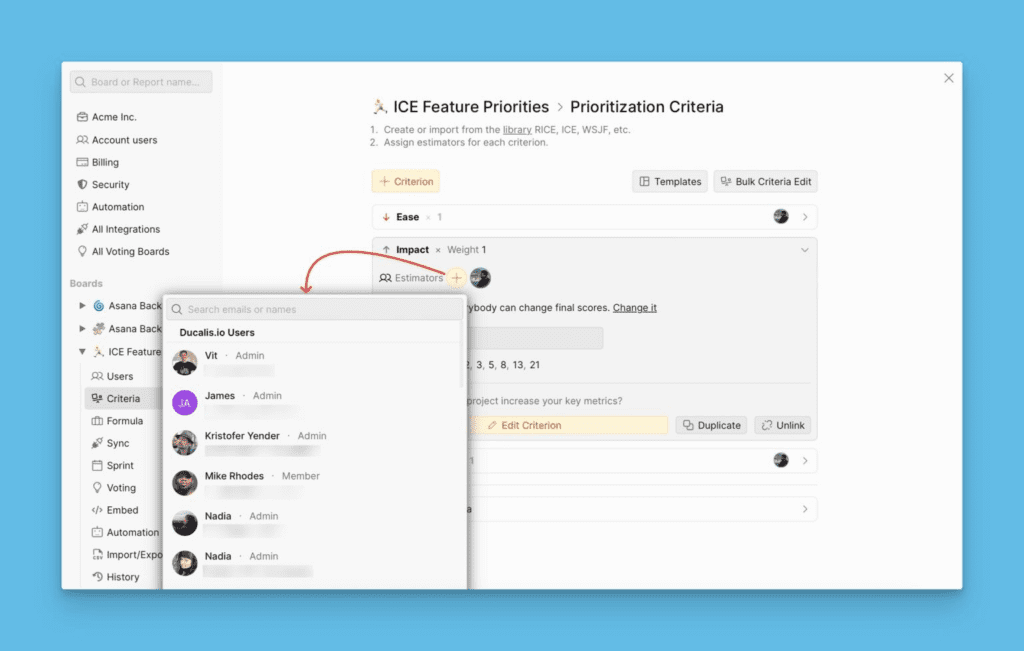 リストからユーザーを選択