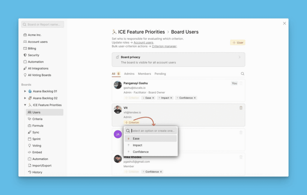 Kriterium zu Nutzer hinzufügen