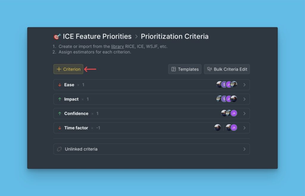 Kriterium hinzufügen-Schaltfläche auf der Kriterieneinstellungsseite