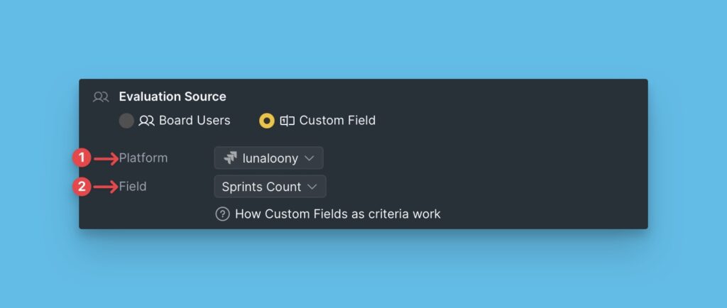 Plattform- und Feldauswahl-Benutzeroberfläche