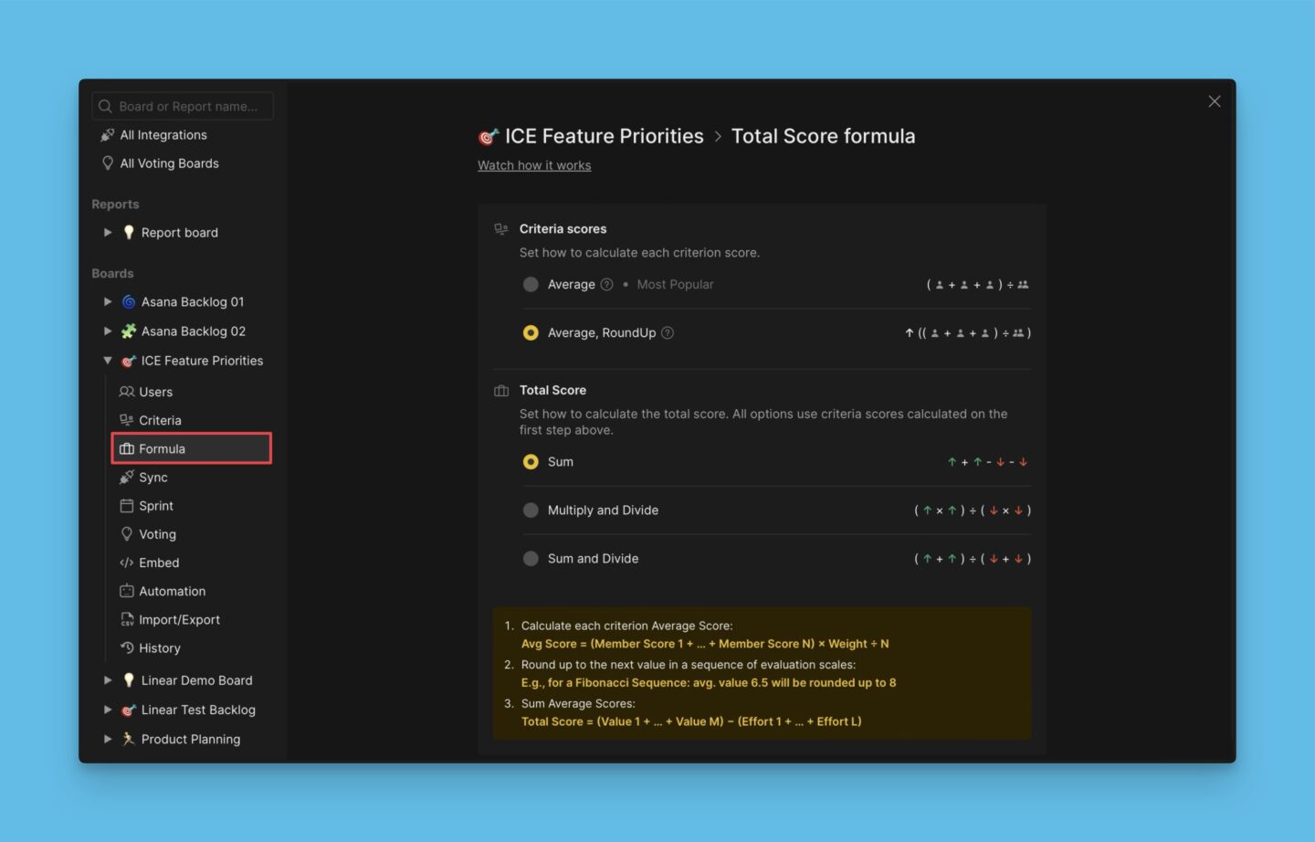 Total Score-Formelkonfiguration