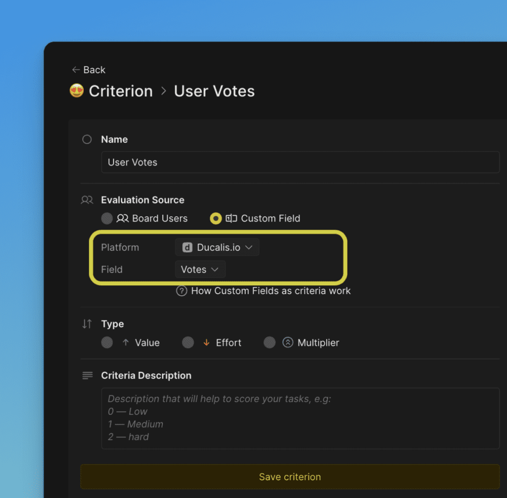 プラットフォームとフィールドの設定
