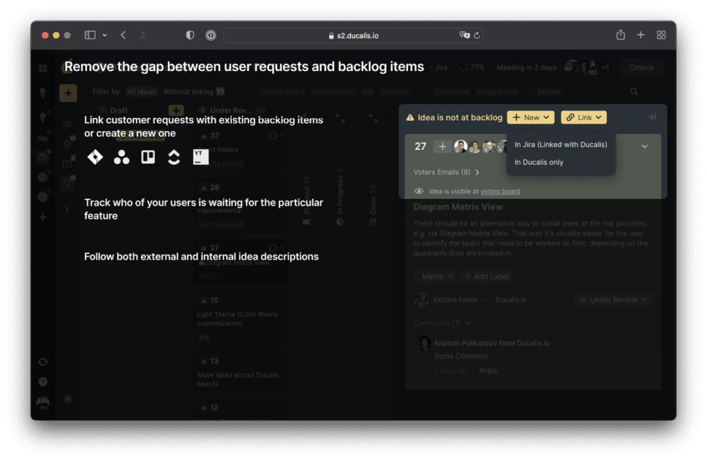 Verknüpfung öffentlicher Ideen mit interner Roadmap