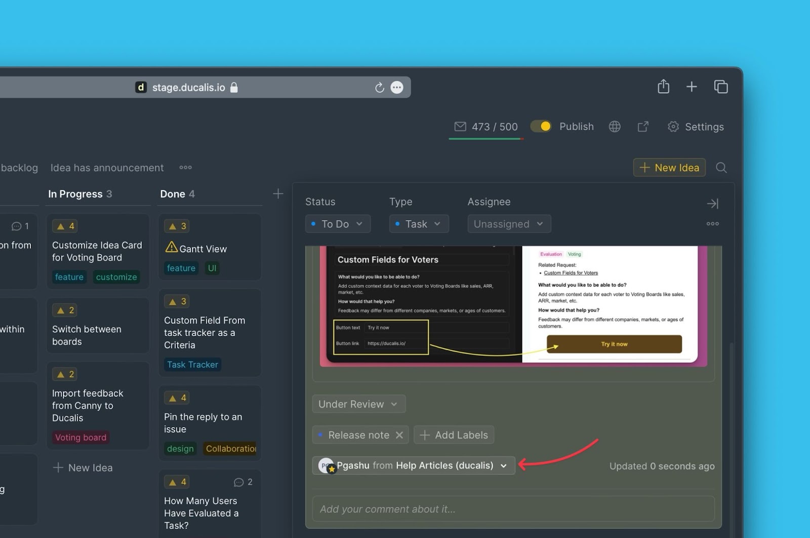 Idee mit aktualisiertem Autor und Unternehmen