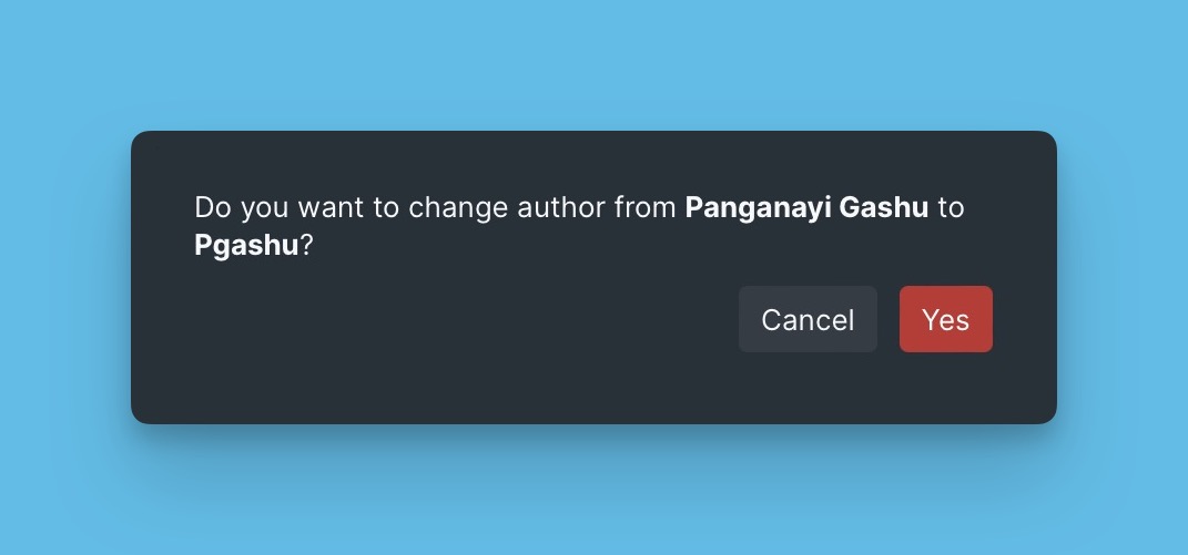Bestätigen-Button zum Speichern der Autorenänderung