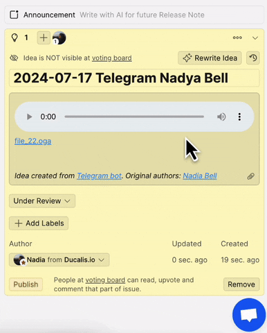 Sprachnachricht wird in formatierte Idee umgewandelt