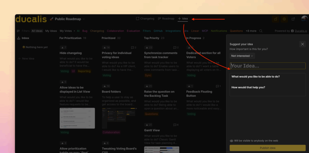 Öffentliche Voting Board-Seite