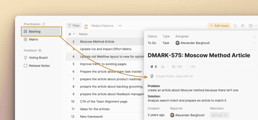 Position der Schaltfläche Öffentliche Idee mit AI erstellen