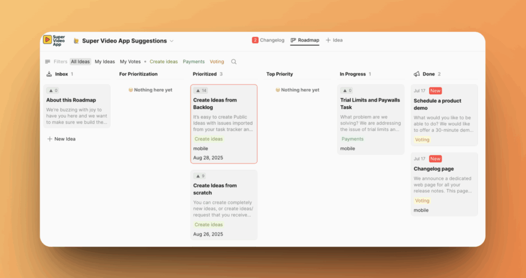 Abstimmenden-Ansicht der angepassten Idee-Karte