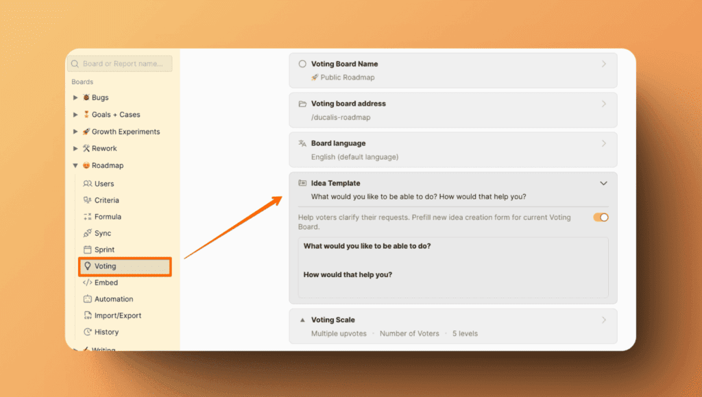 Konfiguration des Idee-Templates