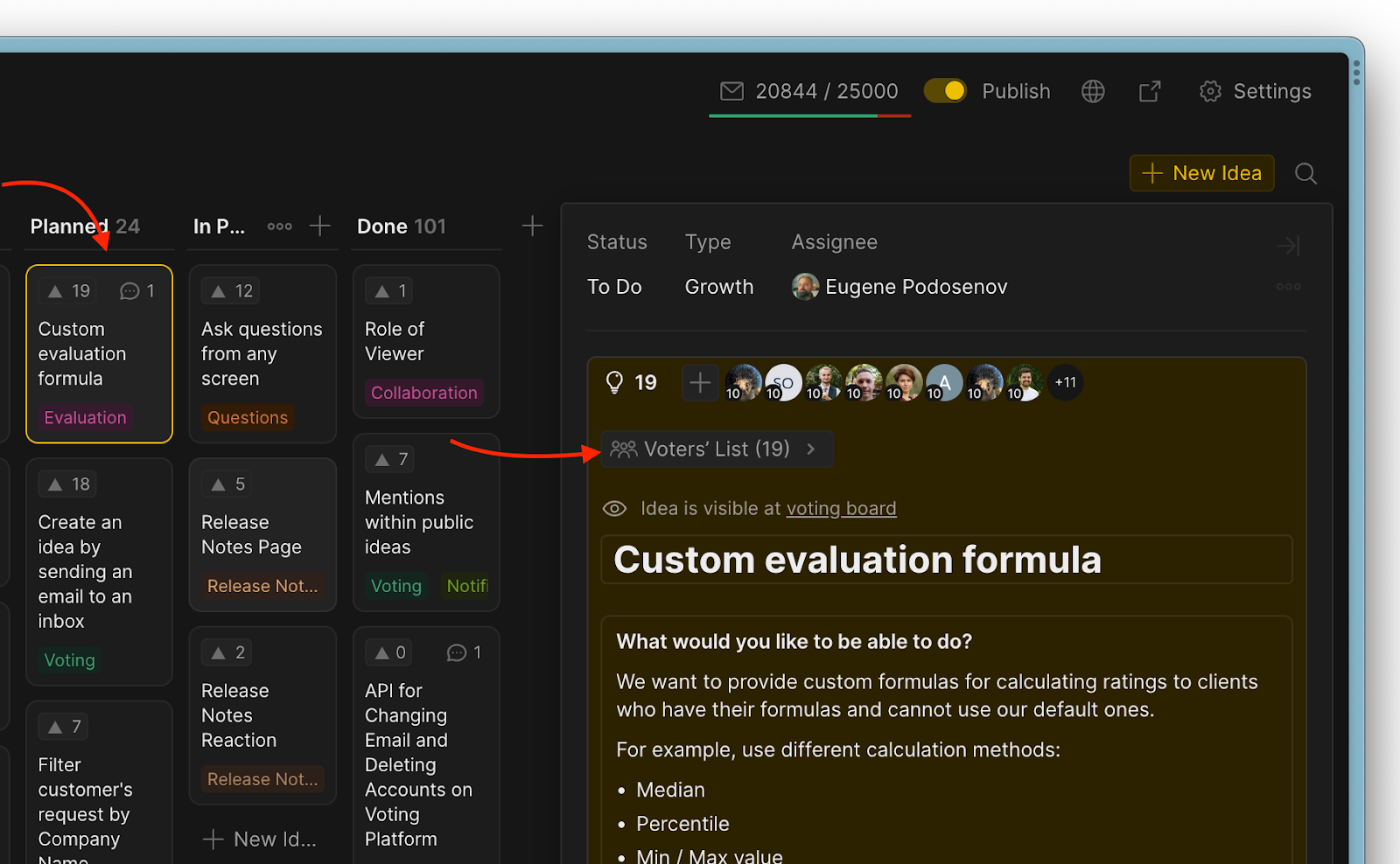 パブリックアイデアブロック下の投票者リスト