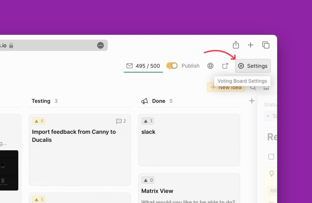 Button für Voting-Board-Einstellungen