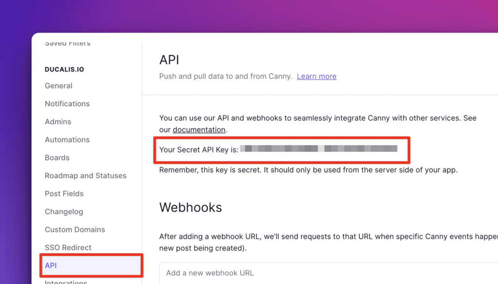 Canny API キーの場所