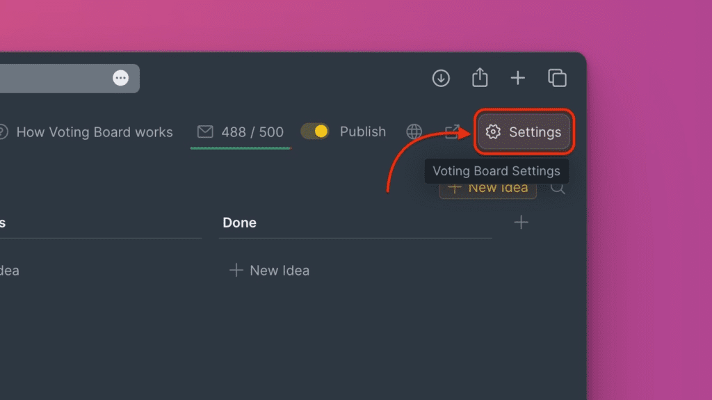 Position des Einstellungen-Buttons