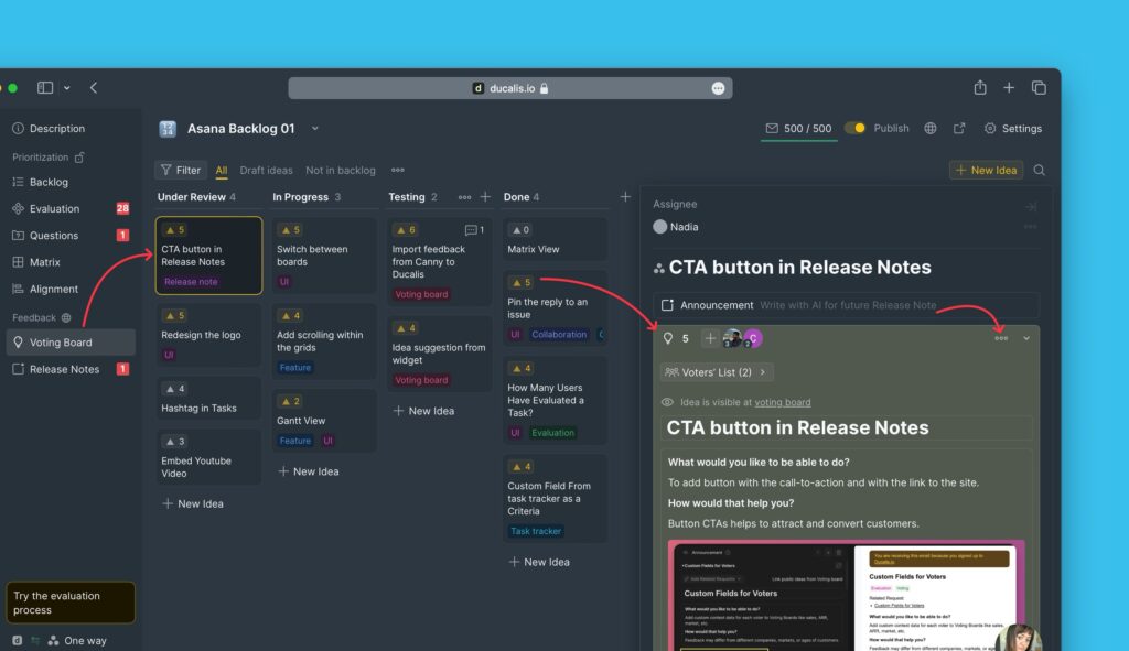 Ellipsis-Menü auf der Ideenkarte